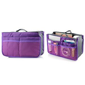 Travel Tote Handbag/Purse Insert Cosmetic Organizer (Purple)